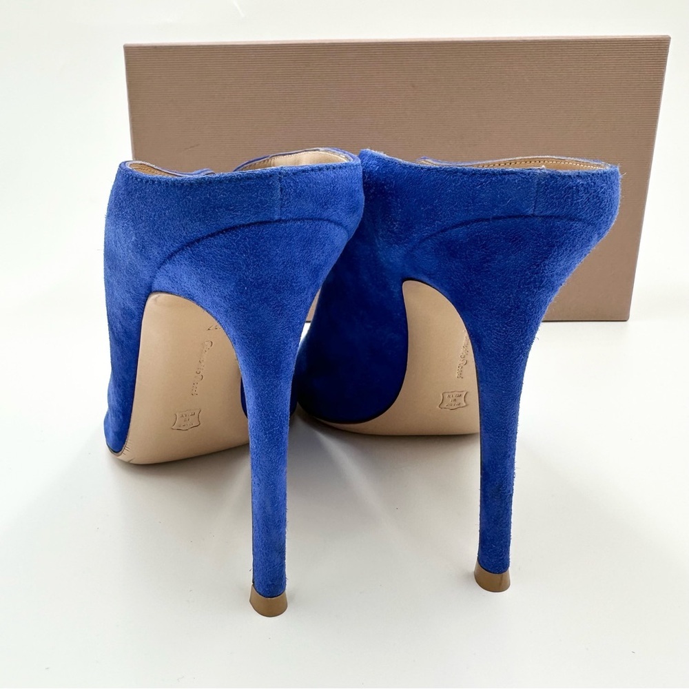 Gianvito Rossi Blue Suede Peep Toe Mules - Picture 4 of 13